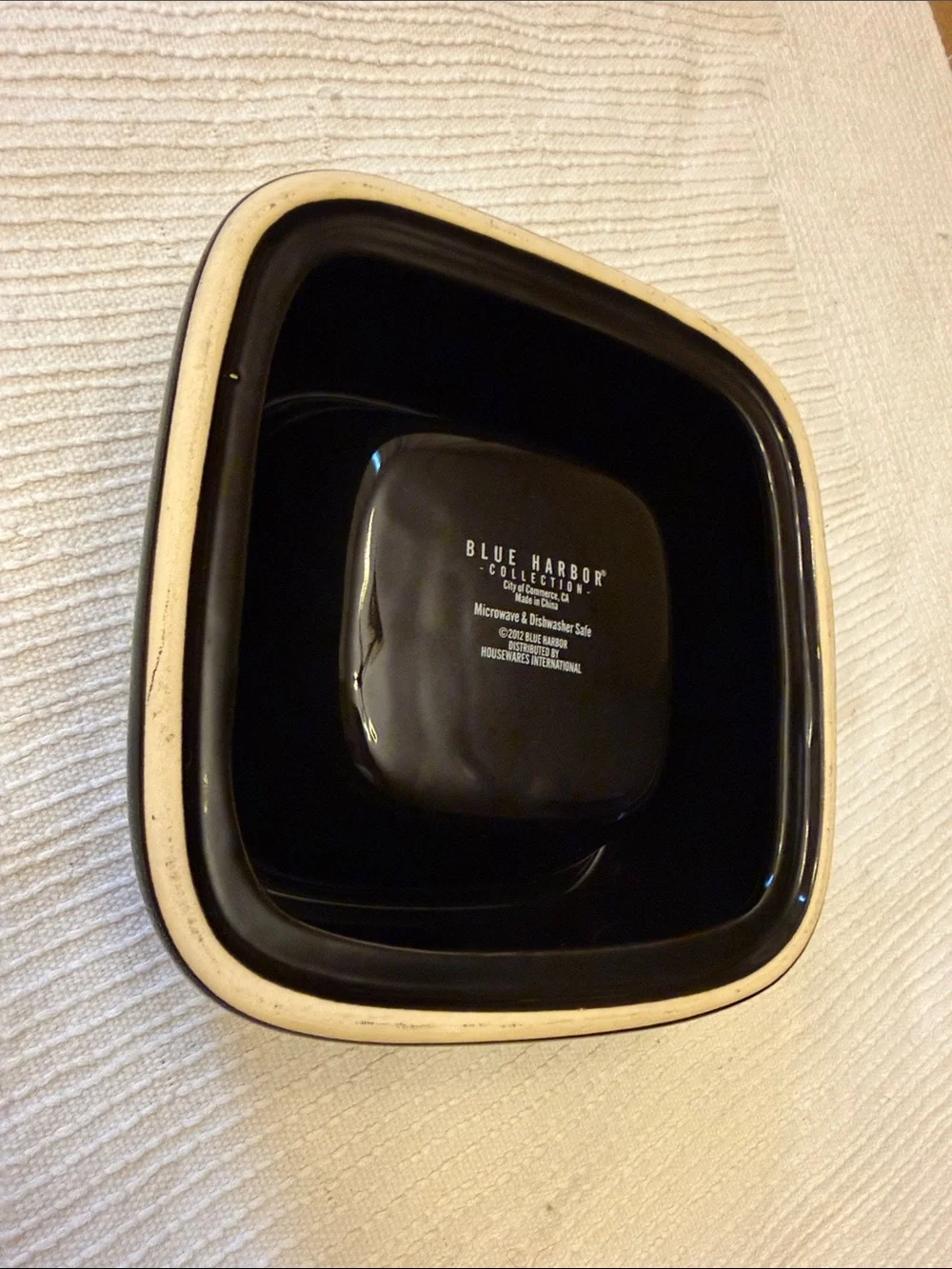Black Ceramic Dog Bowl with White Bone Accent -cleaned and sanitized